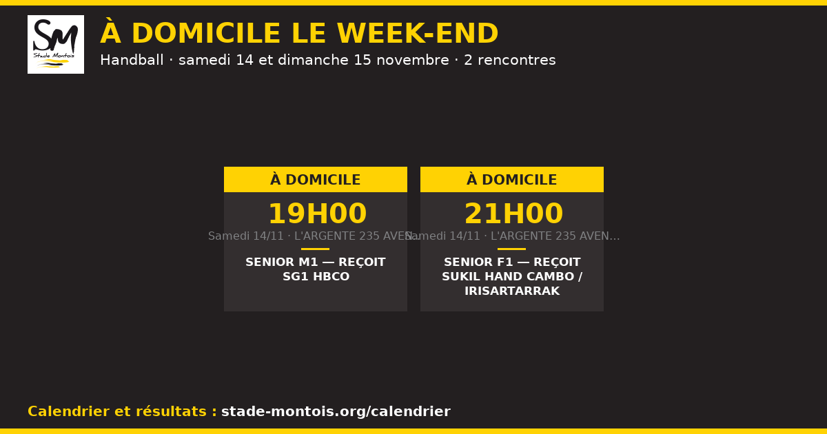 Les rencontres à domicile du Stade Montois le week-end des 14 et 15 novembre — Handball