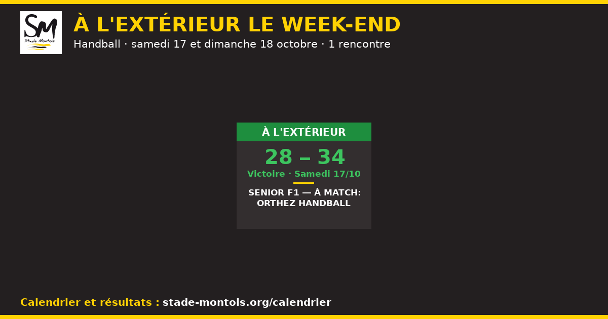 Les rencontres à l'extérieur du Stade Montois le week-end des 17 et 18 octobre — Handball