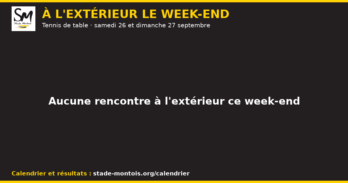 Les rencontres à l'extérieur du Stade Montois le week-end des 26 et 27 septembre — Tennis de table