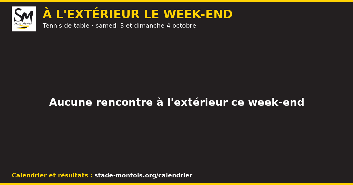 Les rencontres à l'extérieur du Stade Montois le week-end des 3 et 4 octobre — Tennis de table