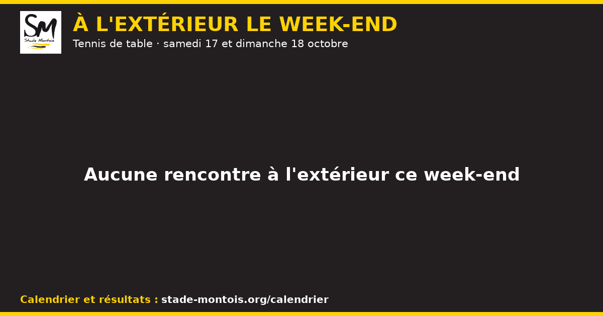 Les rencontres à l'extérieur du Stade Montois le week-end des 17 et 18 octobre — Tennis de table