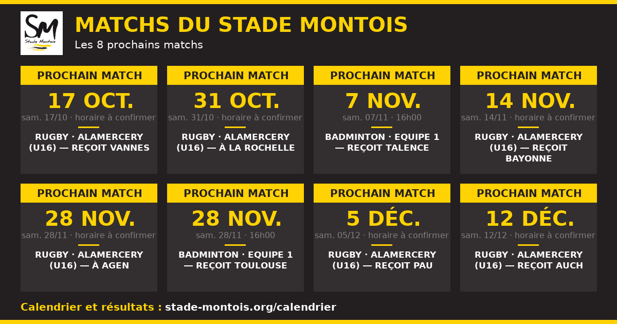 Les prochains matchs du Stade Montois