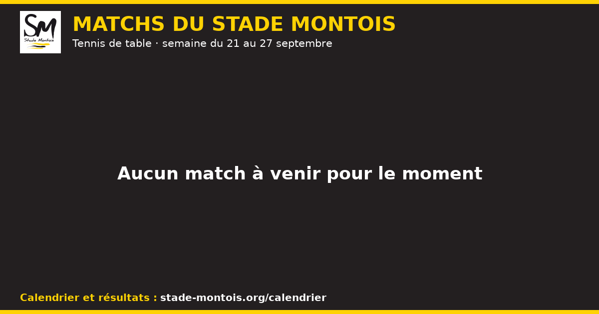 Les matchs du Stade Montois, semaine du 21 au 27 septembre 2026 — Tennis de table