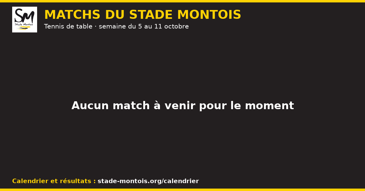 Les matchs du Stade Montois, semaine du 5 au 11 octobre 2026 — Tennis de table