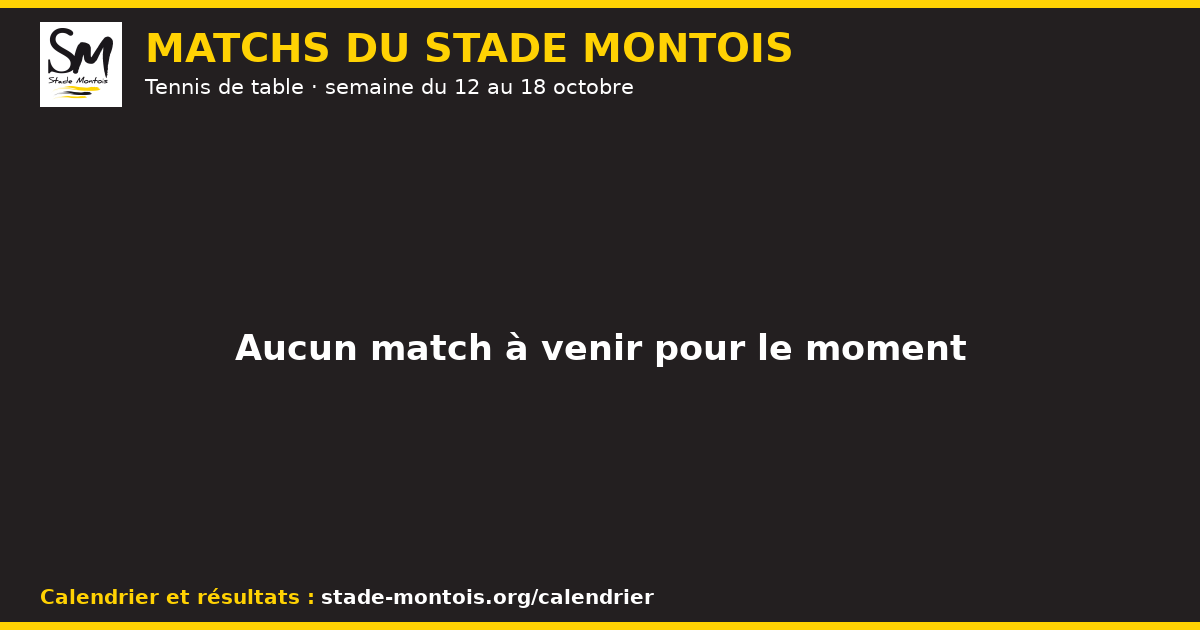 Les matchs du Stade Montois, semaine du 12 au 18 octobre 2026 — Tennis de table
