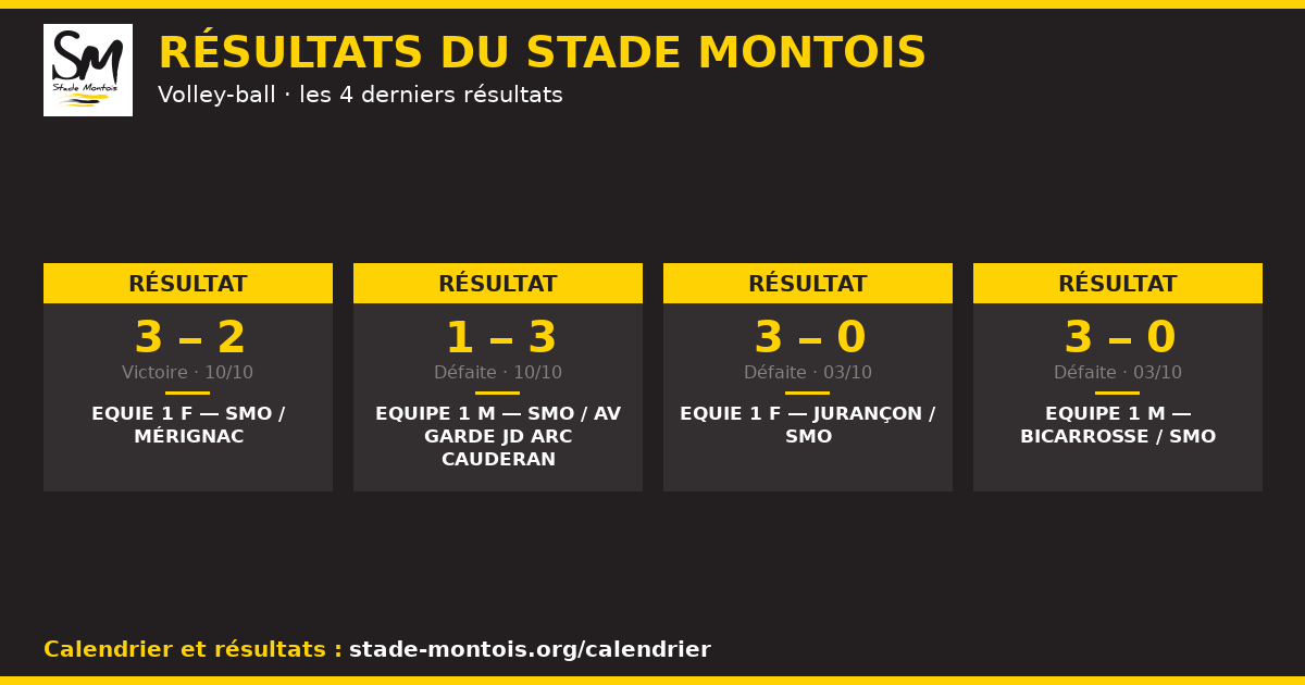 Les derniers résultats du Stade Montois — Volley-ball